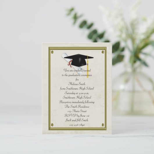 Abschluss Einladung Postkarte (Stehend Vorderseite)