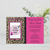 Abschluss-Einladung - rosa Leopard/Cheetah Einladung (Stehend Vorderseite)