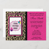Abschluss-Einladung - rosa Leopard/Cheetah Einladung (Vorne/Hinten)