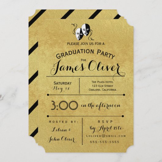 Abschluss Einladung Theater Major Gold und Black (Vorne/Hinten)