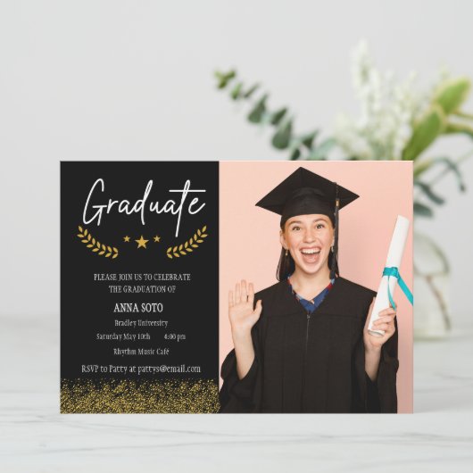 Abschluss Einladung, trendig, elegant Einladung (Stehend Vorderseite)