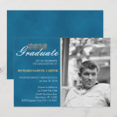 Abschluss-Einladungs-Jungen-Blau gemasert Einladung (Vorne/Hinten)
