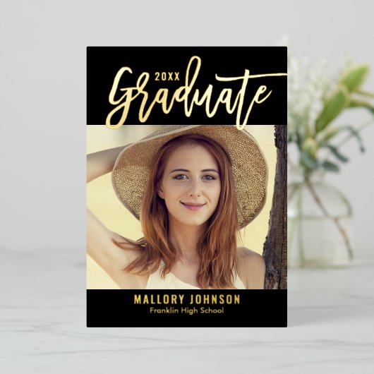 Abschluss-Einladungskarte für gebürstete Glimmer Folieneinladung (Stehend vorne)