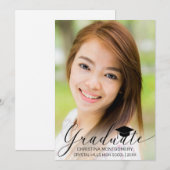 Abschluss Elegant Black Script Grad Cap Foto Ankündigung (Vorne/Hinten)