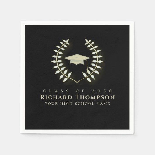 Abschluss Elegant Gold Laurel Blätter Mortar Board Serviette (Vorderseite)