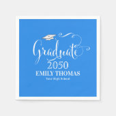 Abschluss Elegant Minimalistisch Mortarboard Blau Serviette (Vorderseite)