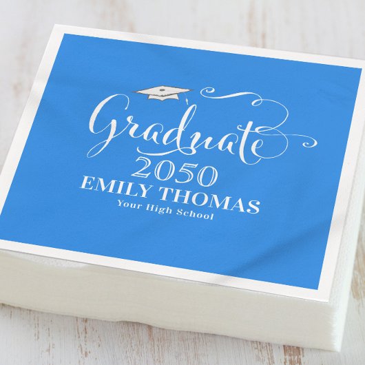 Abschluss Elegant Minimalistisch Mortarboard Blau Serviette