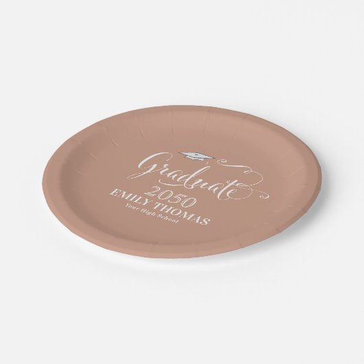 Abschluss Elegant Moderne Kalligrafie Script Tan Pappteller (Schrägansicht)