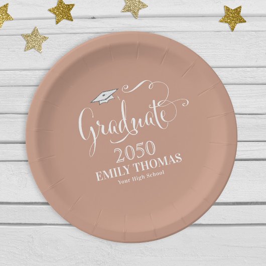 Abschluss Elegant Moderne Kalligrafie Script Tan Pappteller