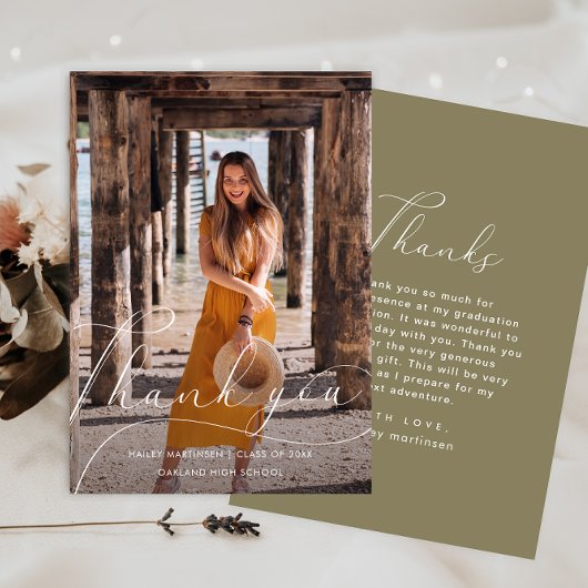 Abschluss Elegant Script Green Foto Vielen Dank Einladung