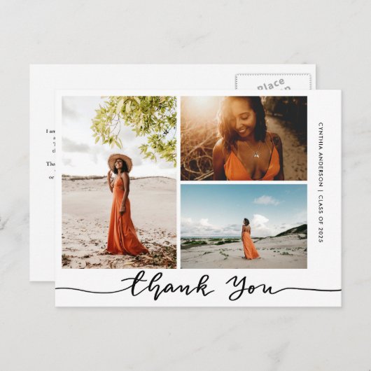 Abschluss Elegant Vielen Dank Script Grad Foto Postkarte (Vorne/Hinten)