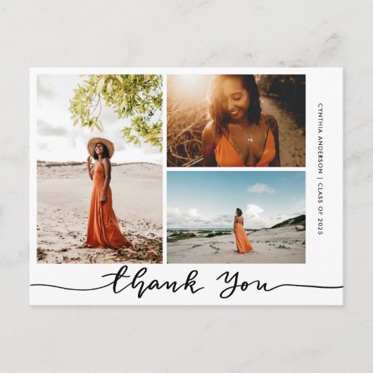 Abschluss Elegant Vielen Dank Script Grad Foto Postkarte (Vorderseite)