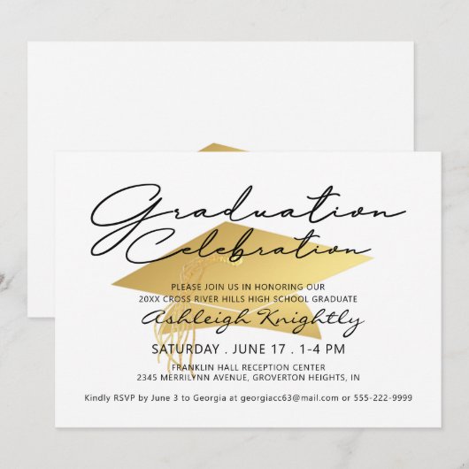 Abschluss Elegante Black Gold Script Metallic Cap (Vorne/Hinten)