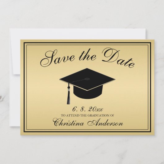 Abschluss Elegante Gold Black Script Save the Date Einladung (Vorderseite)