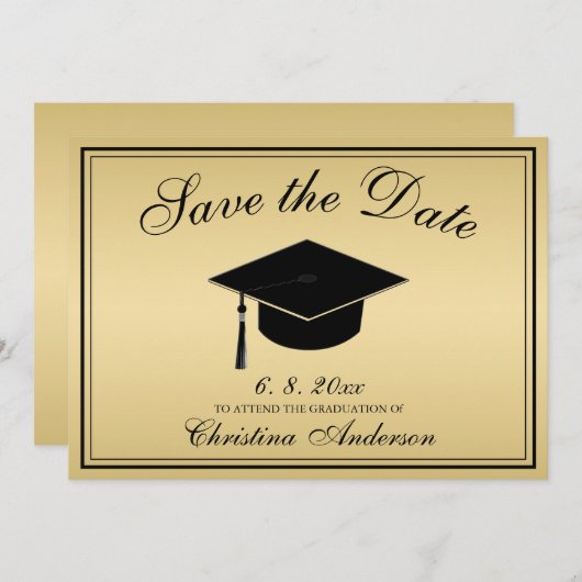 Abschluss Elegante Gold Black Script Save the Date Einladung (Vorne/Hinten)