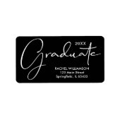 Abschluss Elegante Script Black Rücksendeadresse Adressaufkleber (Vorne)