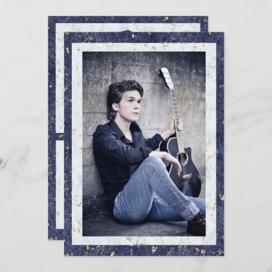 Abschluss Eleganter, weißer Marmor mit Foto Ankündigung (Vorne/Hinten)