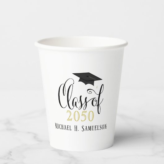 Abschluss Elegantes klassisches Mortarboard-Skript Pappbecher (Vorderseite)