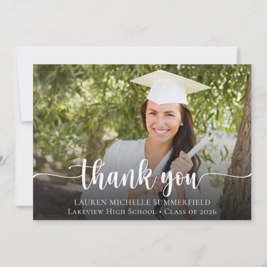 Abschluss Elegantes Script-Foto Dankeskarte (Vorderseite)