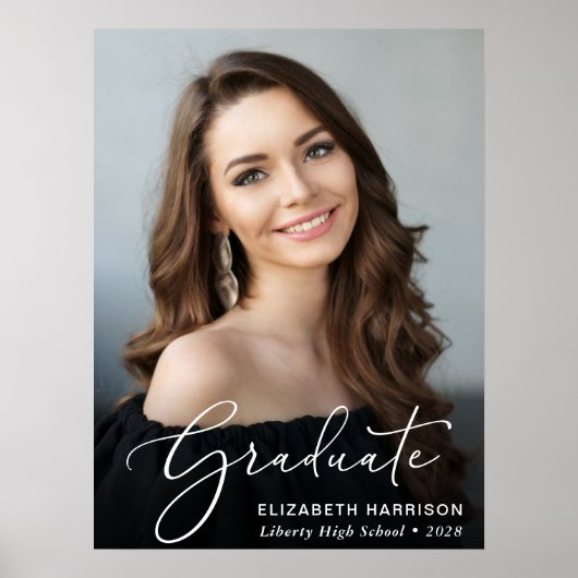 Abschluss Elegantes White Script Foto Overlay Poster (Vorne)