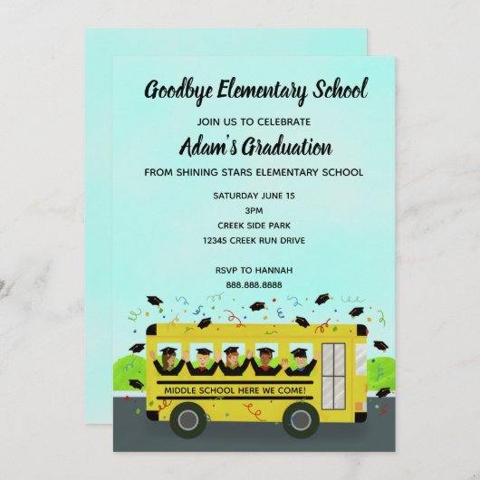 Abschluss Elementary School Bus Party Einladung (Vorne/Hinten)