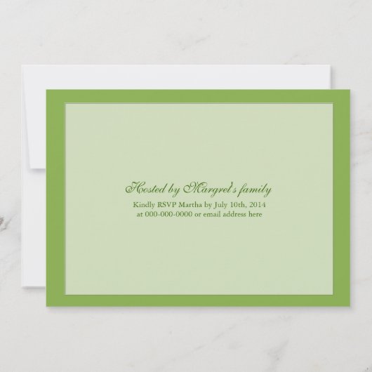 Abschluss-Feierlichkeiten auf grünem Blatt. Einladung (Rückseite)