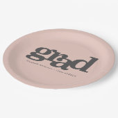 Abschluss fett graue Typografie Pappteller (Schrägansicht)