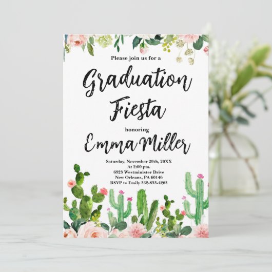 Abschluss Fiesta Cactus Einladung (Stehend Vorderseite)