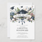 Abschluss Floral Banner Grad Party Einladung (Vorderseite)