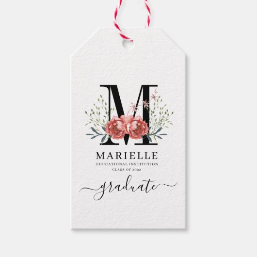 Abschluss Floral Monogram Logo Geschenkanhänger (Vorderseite)