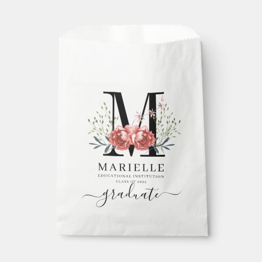 Abschluss Floral Monogram Logo-Party Geschenktütchen (Vorderseite)