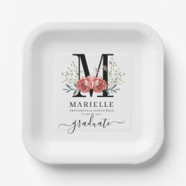 Abschluss Floral Monogram Logo Party Paper Pappteller