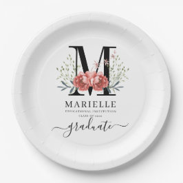 Abschluss Floral Monogram Logo Party Paper Pappteller