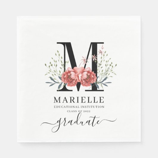 Abschluss Floral Monogram Logo Party Paper Serviette (Vorderseite)