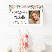 Abschluss Floral Pink Rose Gold Script Foto Banner (Insitu)