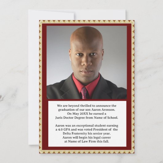 Abschluss Foto Ankündigung Maroon und Gold (Rückseite)