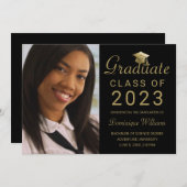 Abschluss Foto Black Gold Grad Cap Script 2023 Ankündigung (Vorne/Hinten)