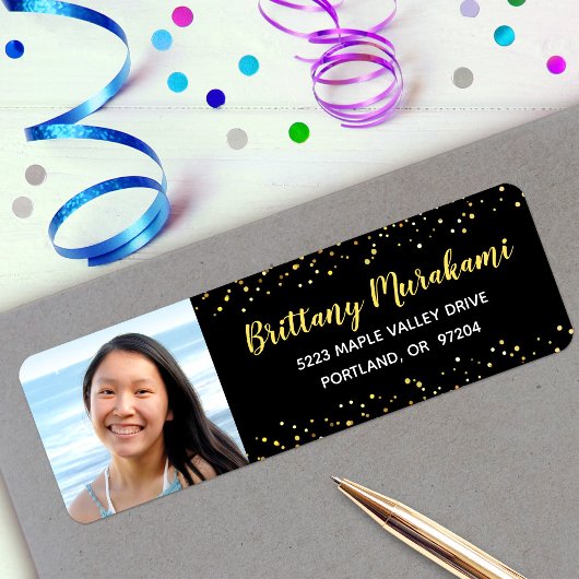 Abschluss Foto Black Gold Script Glitzer-Adresse