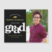 Abschluss Foto Black Gold Typografy Bold Modern Magneteinladung (Vorderseite)