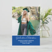 Abschluss Foto Blau Weißer Abschluss Einladung (Stehend Vorderseite)