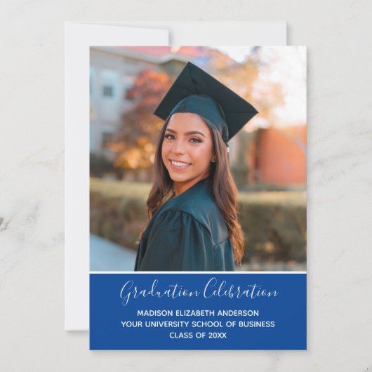 Abschluss Foto Blue White Uni-Abschluss Einladung (Vorderseite)