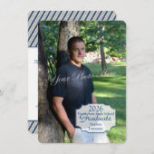 Abschluss Foto Box und Streifen Blau Einladung (Vorne/Hinten)