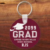 Abschluss Foto Burgundy GRAD Cap Jahr Monogramm Schlüsselanhänger (Vorderseite)