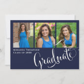 Abschluss Foto Calligraphy Script Navy Blue Einladung (Vorderseite)