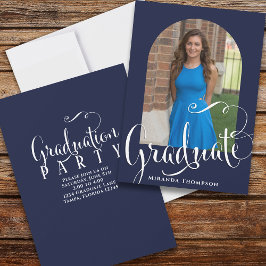 Abschluss Foto Calligraphy Script Navy Blue Einladung