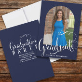 Abschluss Foto Calligraphy Script Navy Blue Einladung