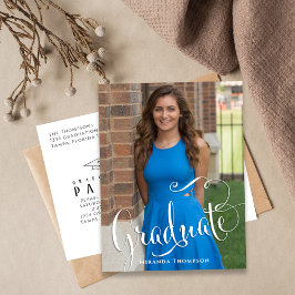 Abschluss Foto Calligraphy Script Simple White Postkarte