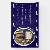 Abschluss Foto & Cap, Diploma Glückwunschs Dunkelb Banner (Vertikal)