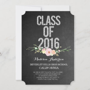 Abschluss Foto Class of 2016 Chalkboard Floral Einladung
