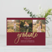 Abschluss Foto Collage 2025 Script Burgundy Grad Ankündigung (Stehend Vorderseite)